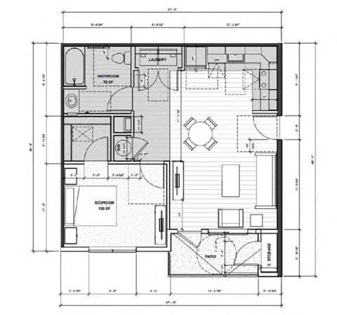 Floor plan for 1 bed, 1 bath, 650 sqft